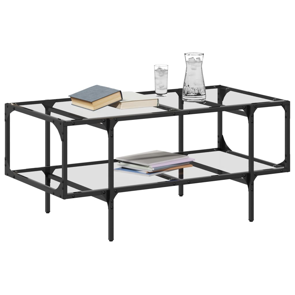 Mesa de centro c/ topo em vidro transparente 98,5x50x45 cm aço