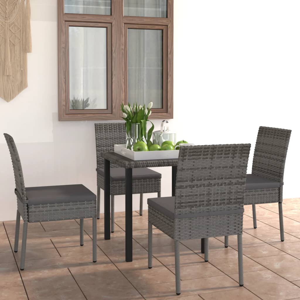 5 Pcs conjunto de jantar para jardim vime PE cinzento