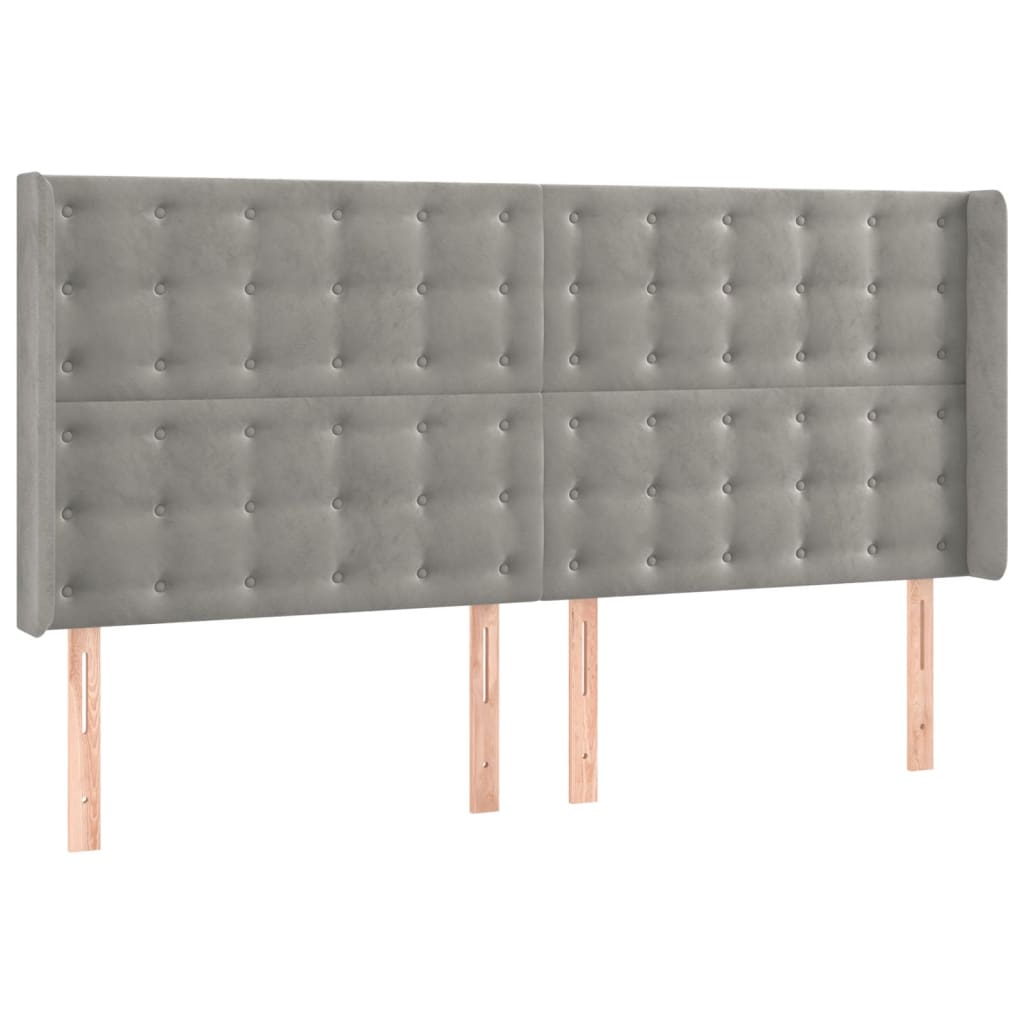 Cabeceira cama c/ luzes LED veludo 163x16x118/128cm cinza-claro