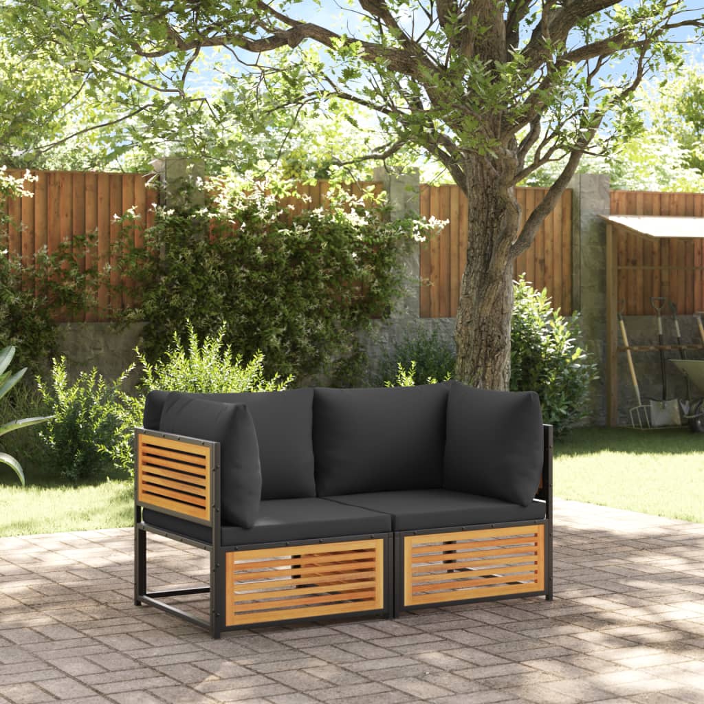 2 Pcs conjunto de sofás de jardim c/ almofadões acácia maciça