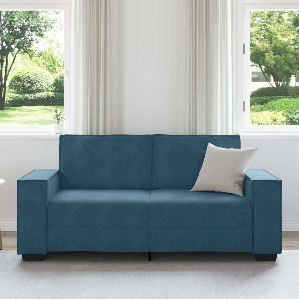 Sofá de 2 lugares azul, 180x78x84 cm, veludo