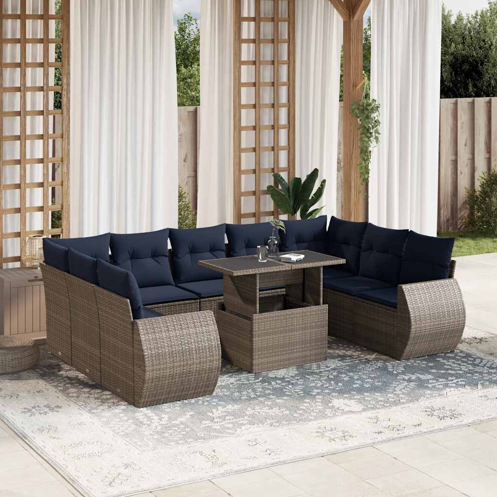 Conjunto de sofá de jardim com 10 peças e almofadas em rattan sintético cinza
