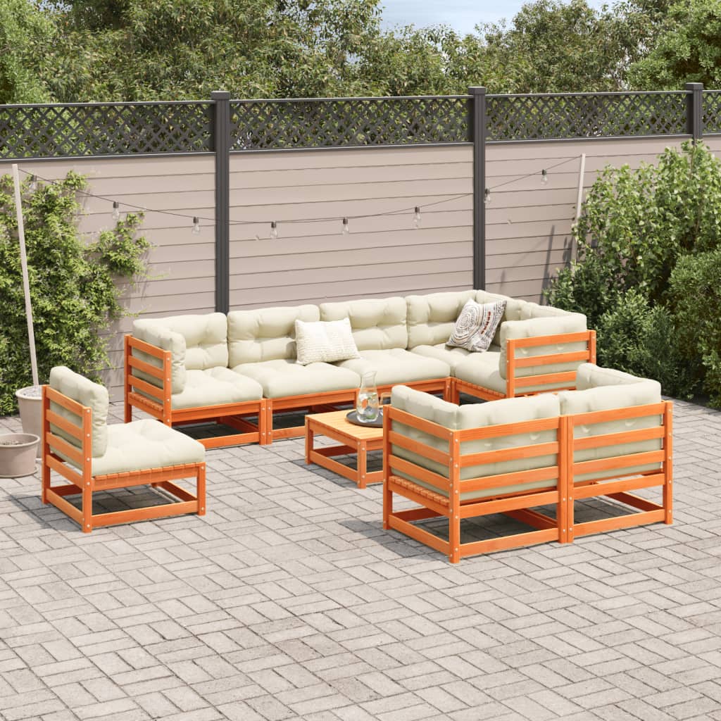 9Pcs conj. sofás jardim c/ almofadões pinho maciço castanho mel