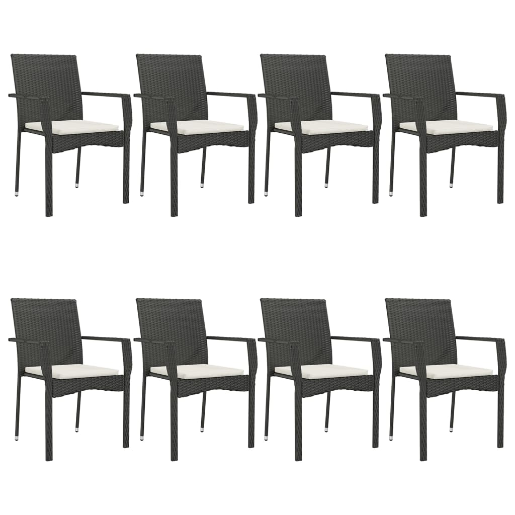 9 Pcs conjunto de jantar p/ jardim c/ almofadões vime PE preto