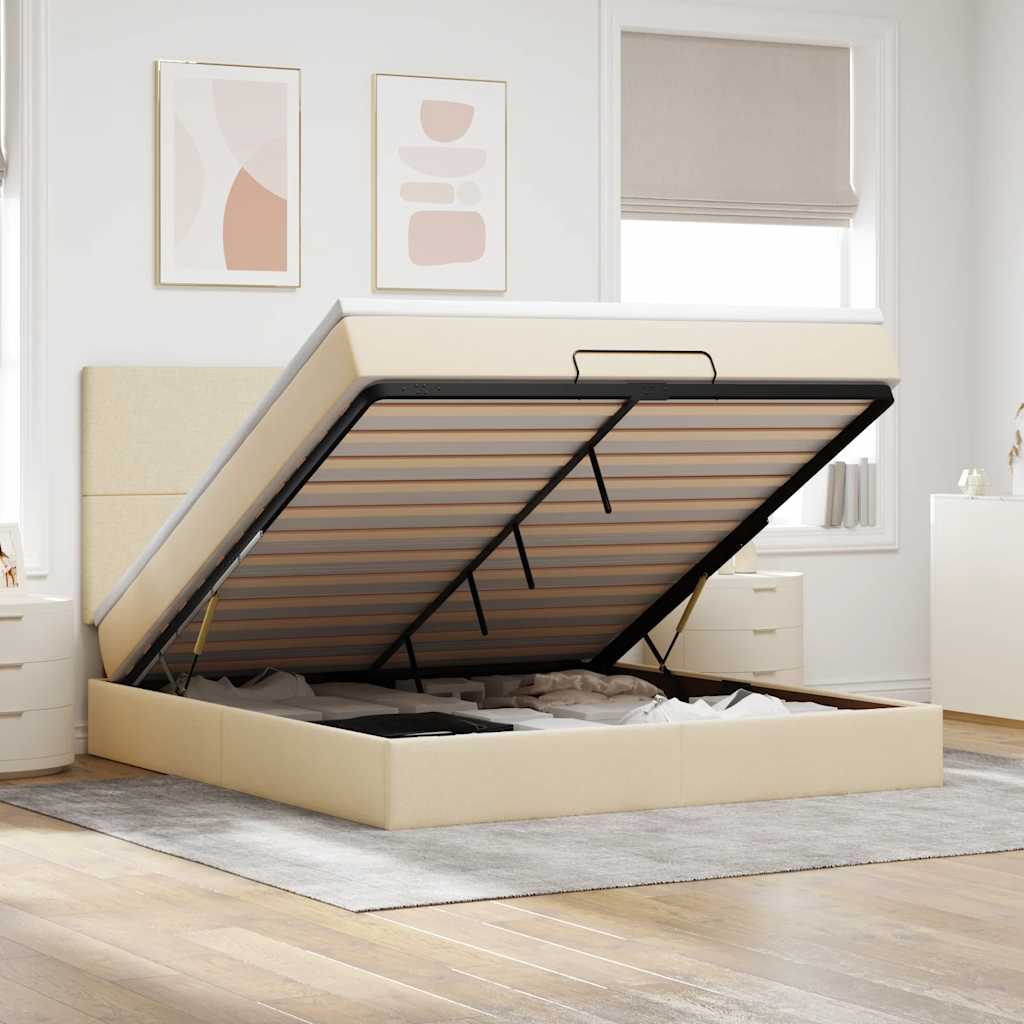 Estrutura de cama otomana com creme de colchão 180x200cm tecido