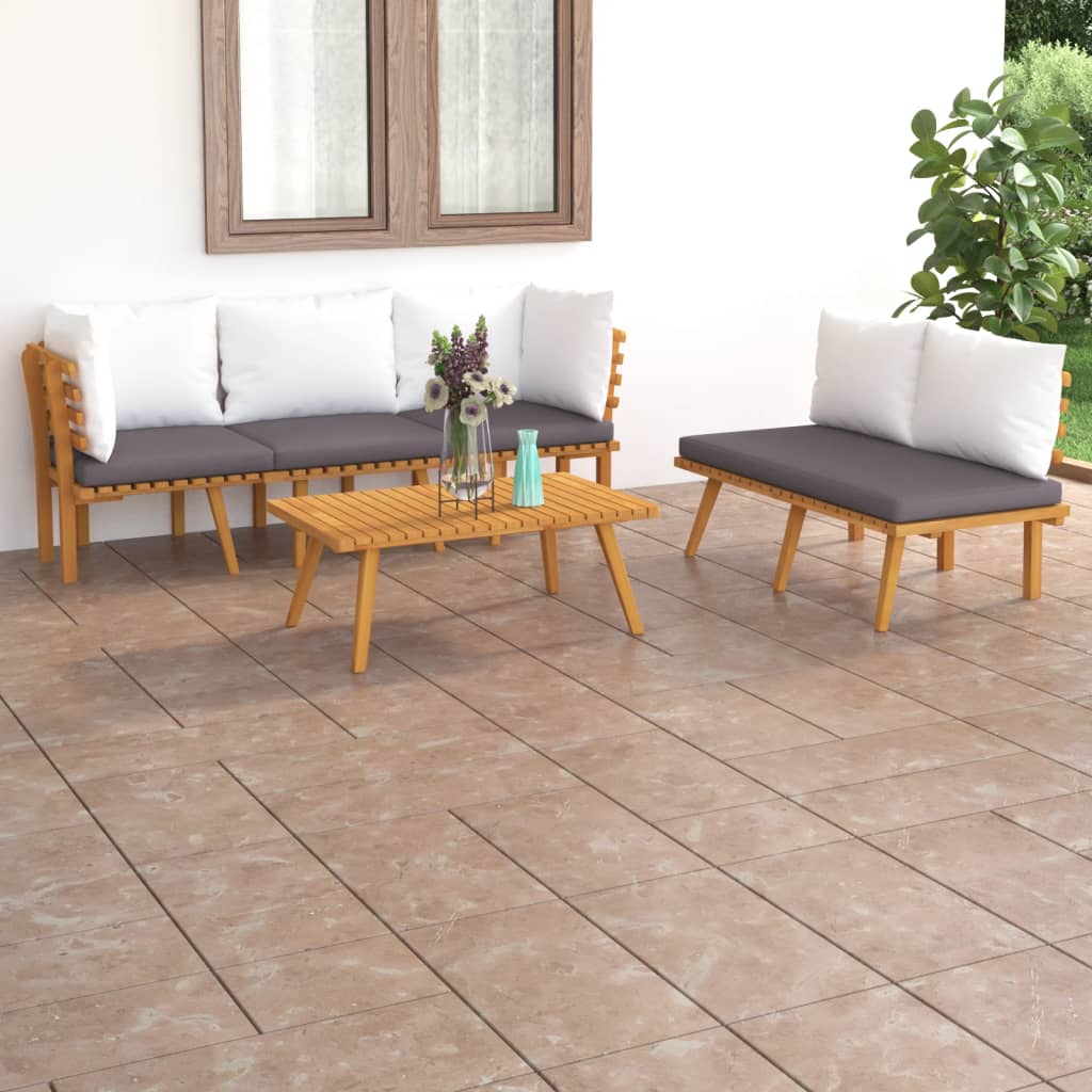 5 Pcs conjunto lounge de jardim com almofadões acácia maciça