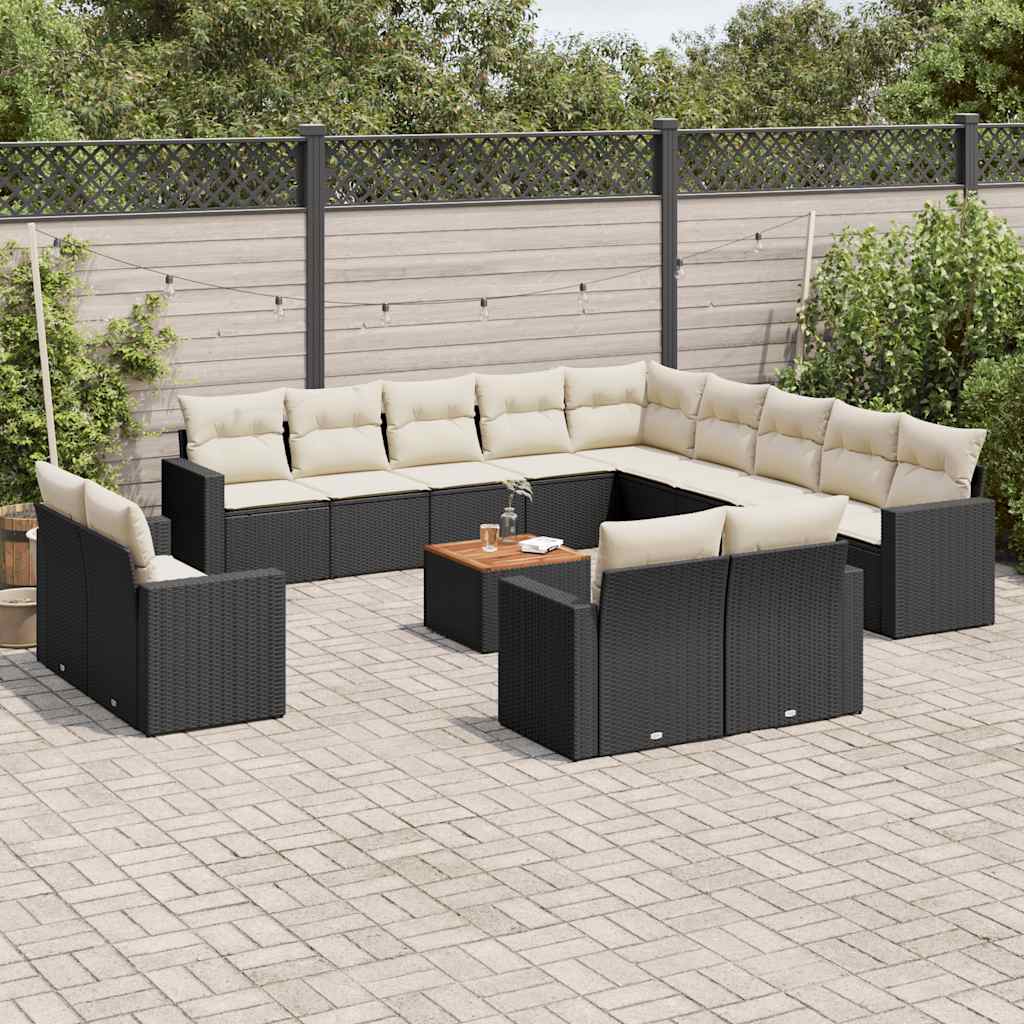 14 Pcs conjunto de sofás p/ jardim c/ almofadões vime PE preto