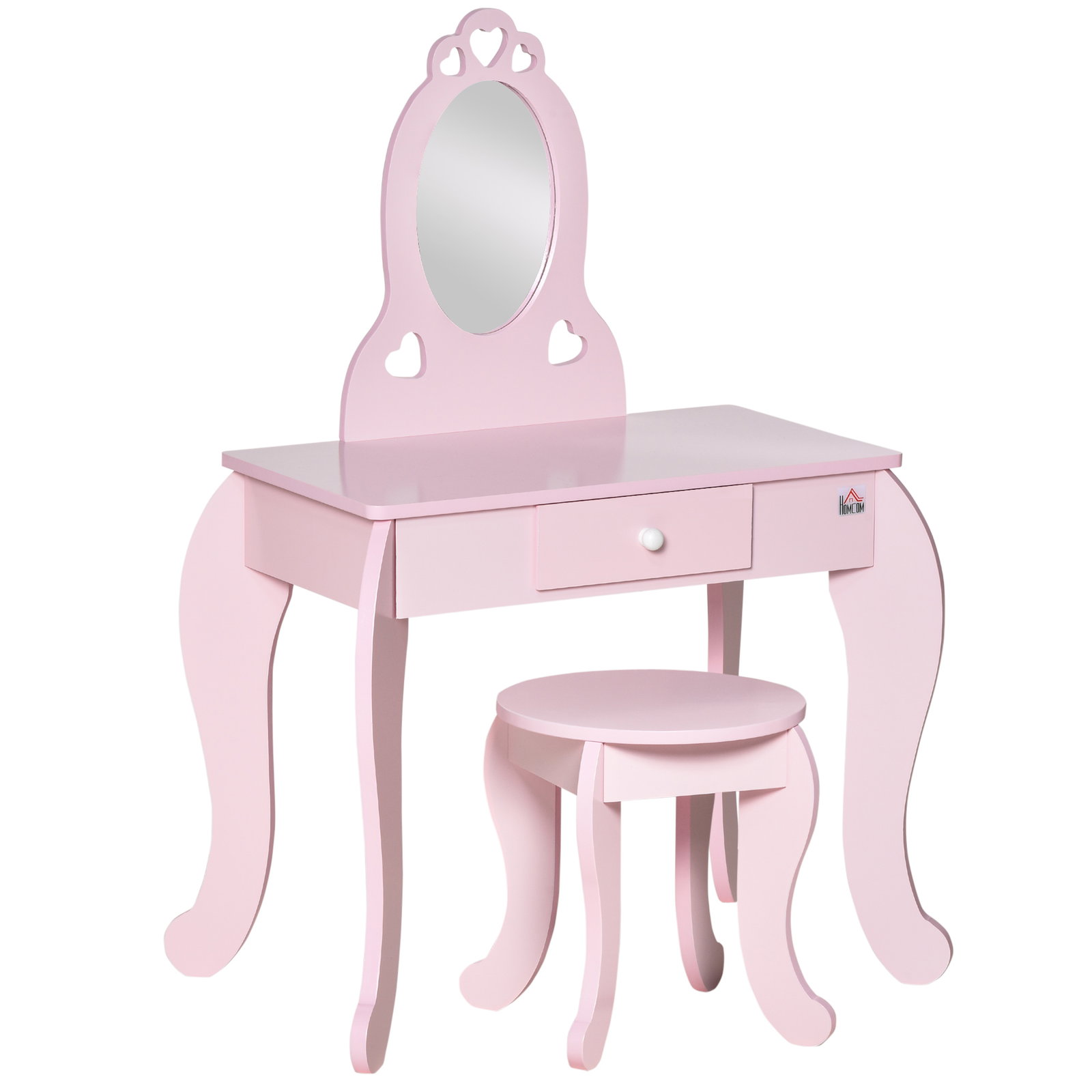 Toucador Infantil com Banco e Espelho Estilo Princesa Mesa de Maquilhagem Infantil com Gaveta 60x36x88cm Rosa