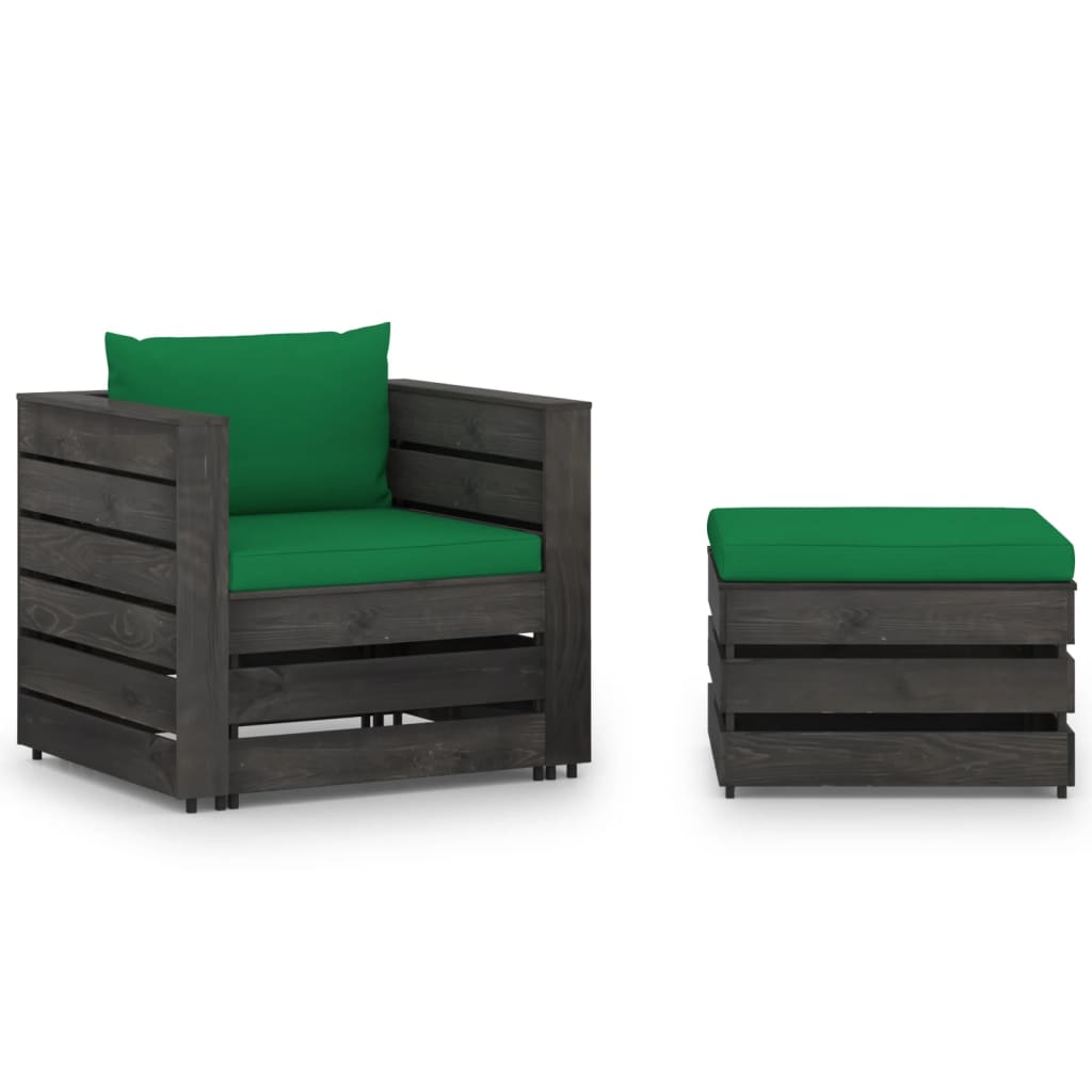 2 Pcs conj. lounge jardim + almofadões madeira impreg. cinzento