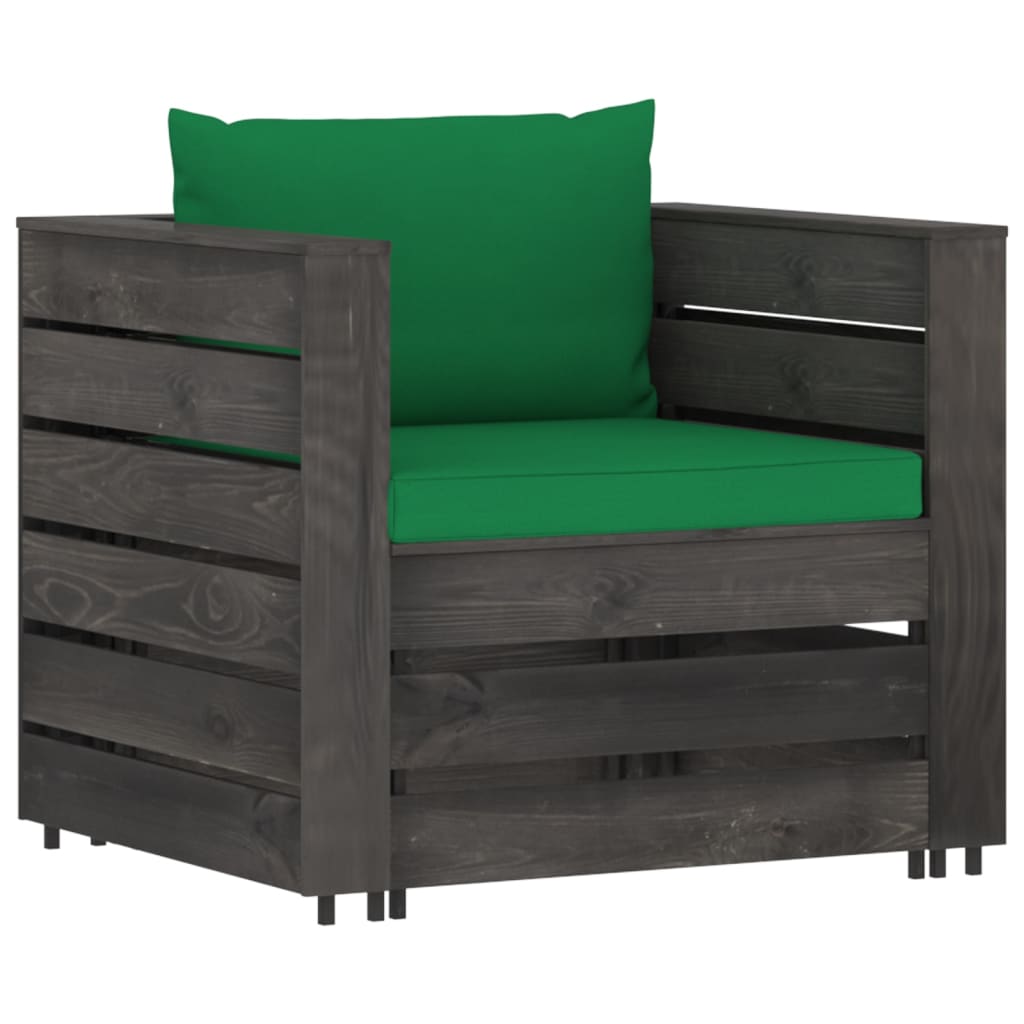 2 Pcs conj. lounge jardim + almofadões madeira impreg. cinzento