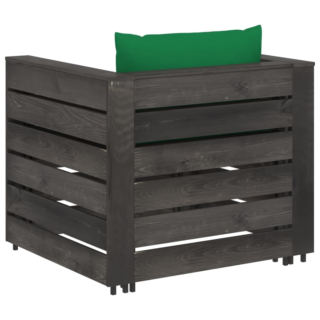 2 Pcs conj. lounge jardim + almofadões madeira impreg. cinzento