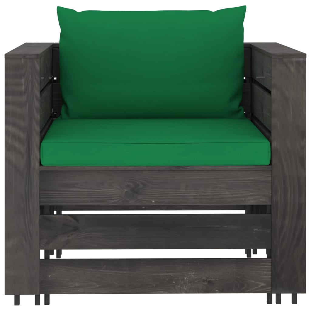 2 Pcs conj. lounge jardim + almofadões madeira impreg. cinzento