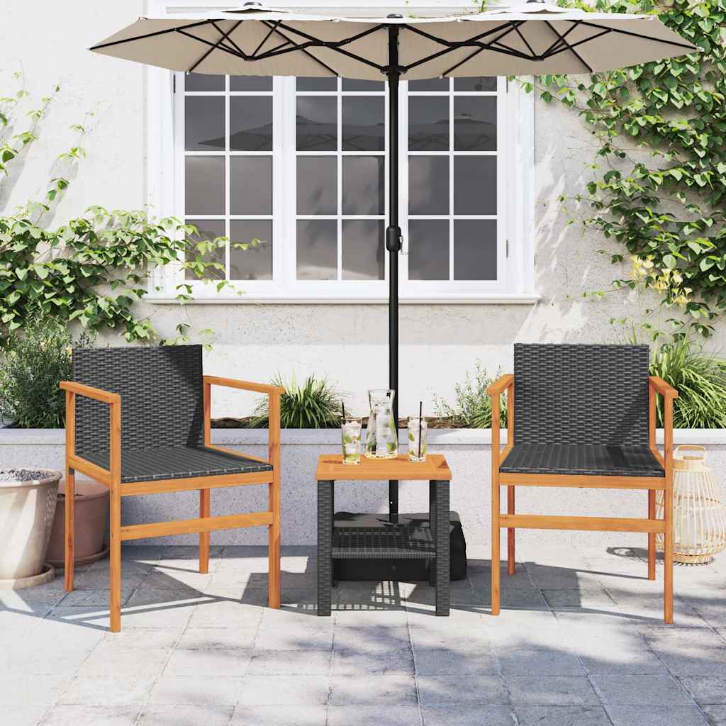 Cadeiras de jardim 2 pcs vime PE/madeira maciça preto