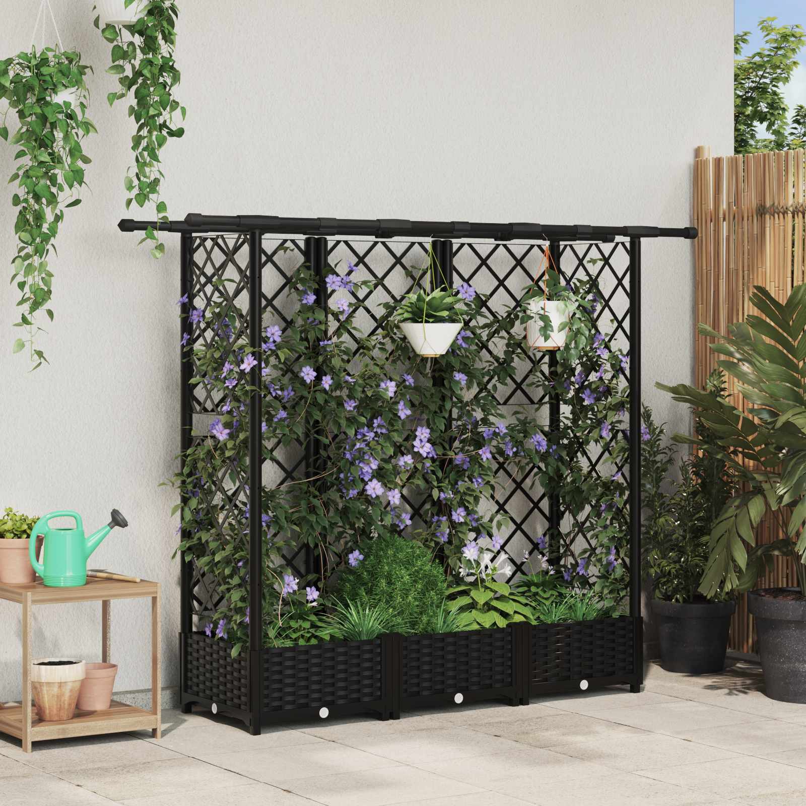Cama elevada com treliça e telhado preto 164 x 40 x 121 cm PP