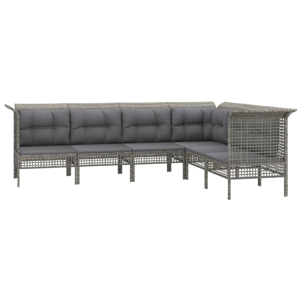 6 Pcs conjunto lounge de jardim c/ almofadões vime PE cinzento