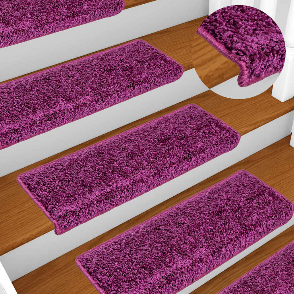 Tapetes de escada 15 peças 65x21x4 cm roxo com borda retangular