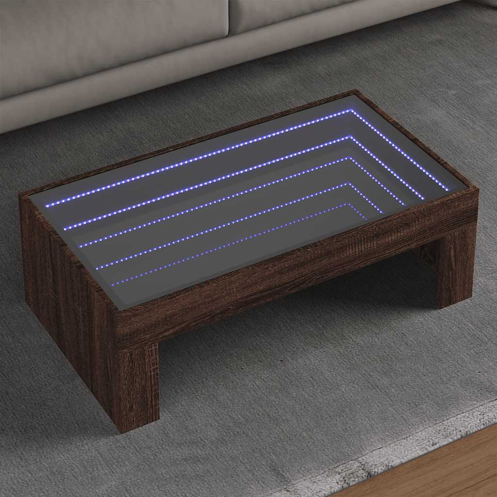 Mesa de centro luzes LED infinity 90x50x30 cm carvalho castanho