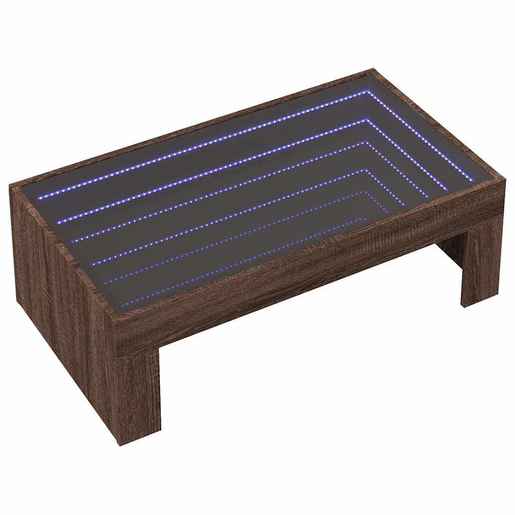 Mesa de centro luzes LED infinity 90x50x30 cm carvalho castanho