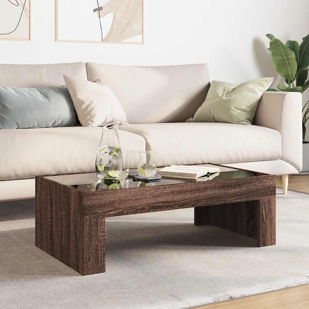 Mesa de centro luzes LED infinity 90x50x30 cm carvalho castanho