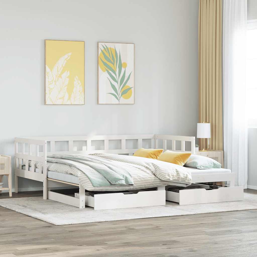 Sofá-cama com gavetão e gavetas sem colchão 90x190 cm branco