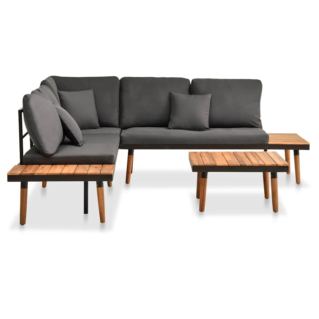 4 Pcs conj. lounge jardim c/ almofadões madeira acácia maciça