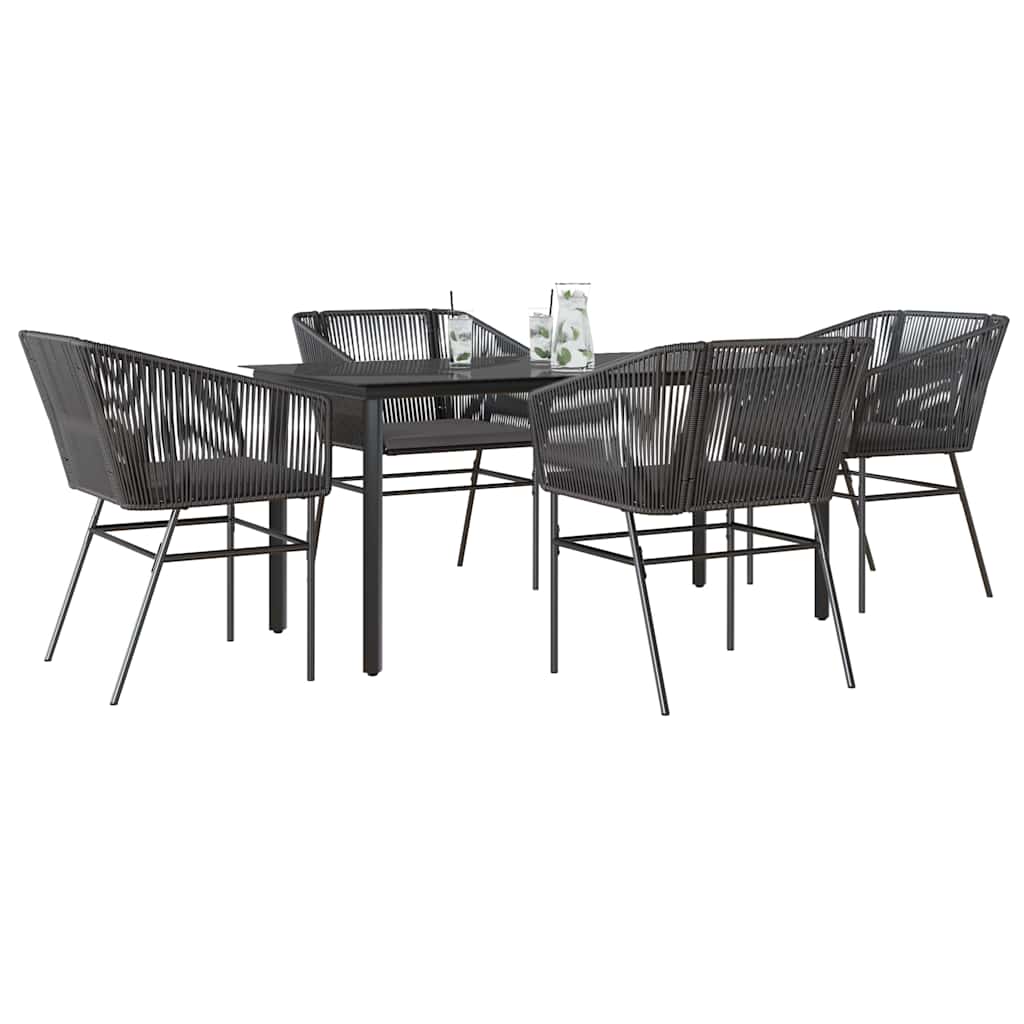 Conjunto de jantar jardim 5 peças almofadas vidro vime PE preto