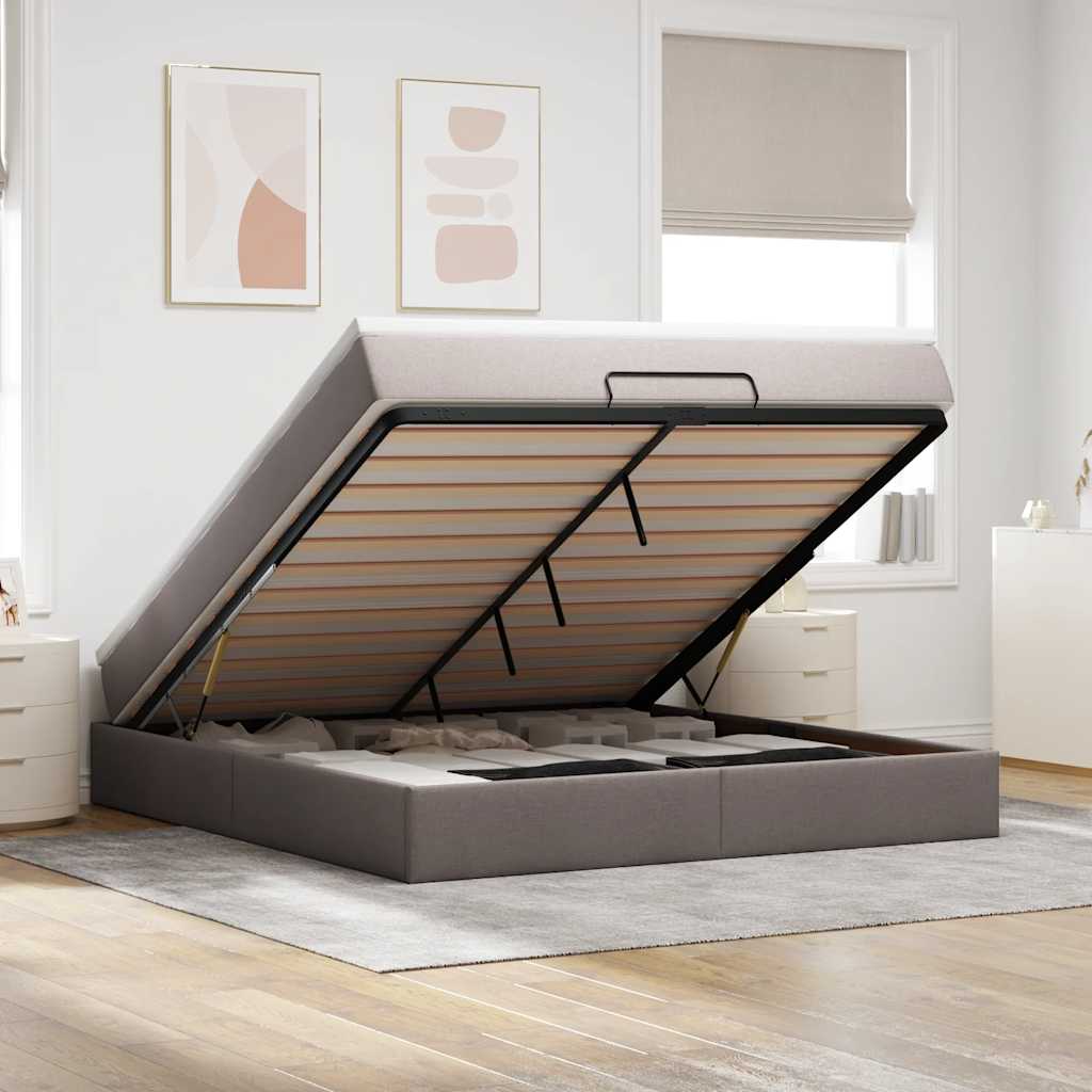 Moldura de cama otomana com tecido taupe 180x200cm