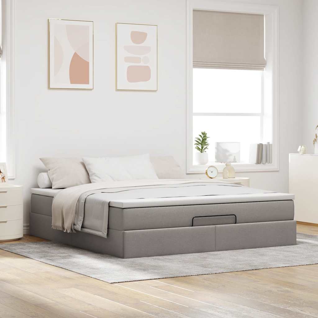 Moldura de cama otomana com tecido taupe 180x200cm