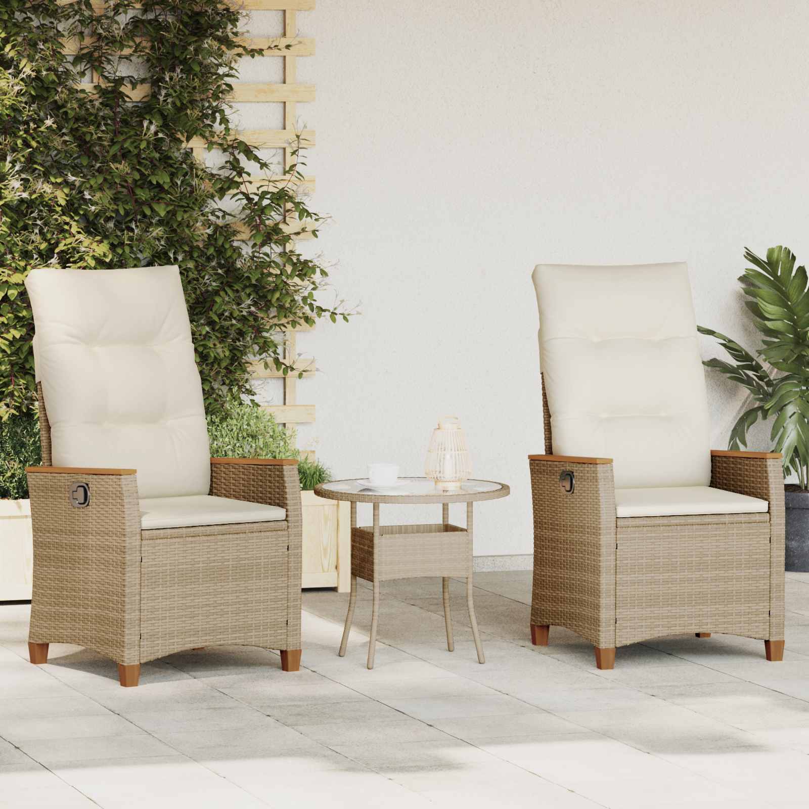 Cadeira de jardim reclinável bege e creme 64 x 57,5 x 112 cm