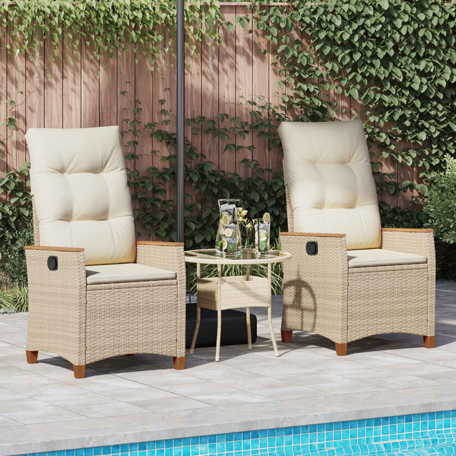 Cadeira de jardim reclinável bege e creme 64 x 57,5 x 112 cm