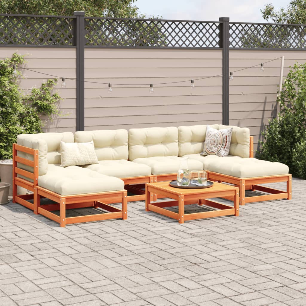 7Pcs conj. sofás jardim c/ almofadões pinho maciço castanho mel