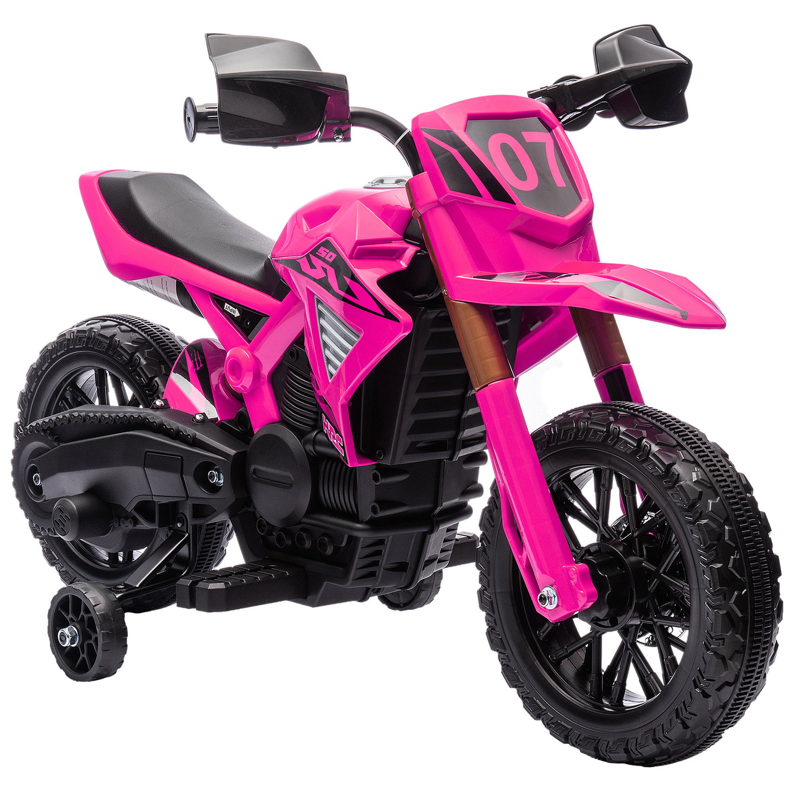 Mota elétrica para crianças moto a bateria para crianças 6v com rodas de treino e buzina 105x57x62 cm rosa