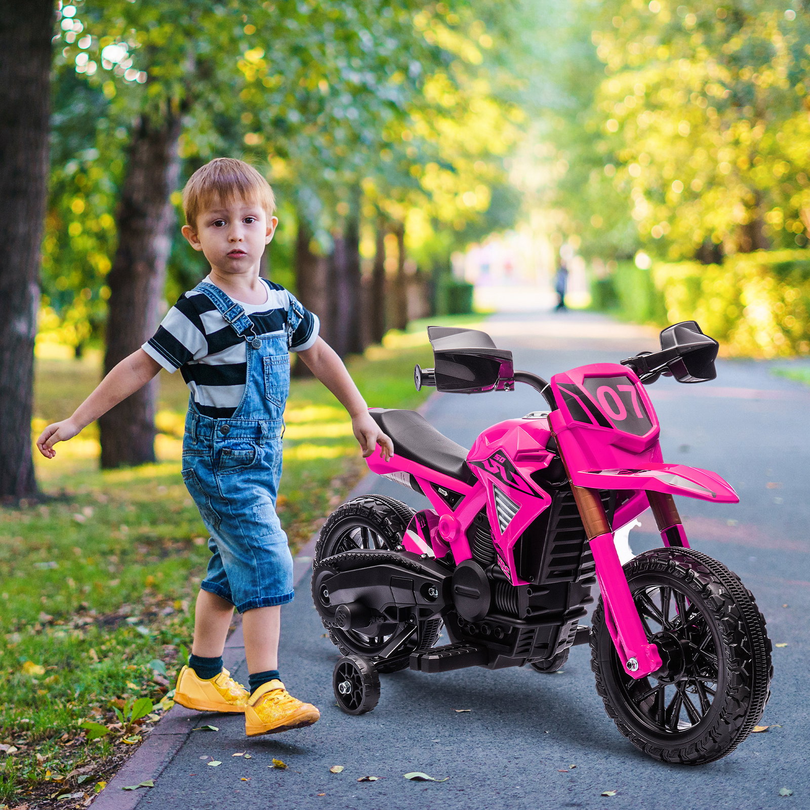 Mota elétrica para crianças moto a bateria para crianças 6v com rodas de treino e buzina 105x57x62 cm rosa
