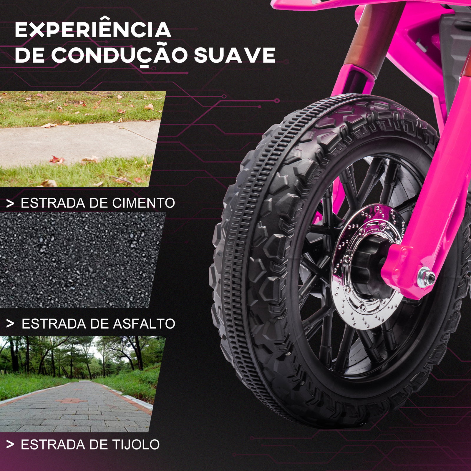 Mota elétrica para crianças moto a bateria para crianças 6v com rodas de treino e buzina 105x57x62 cm rosa