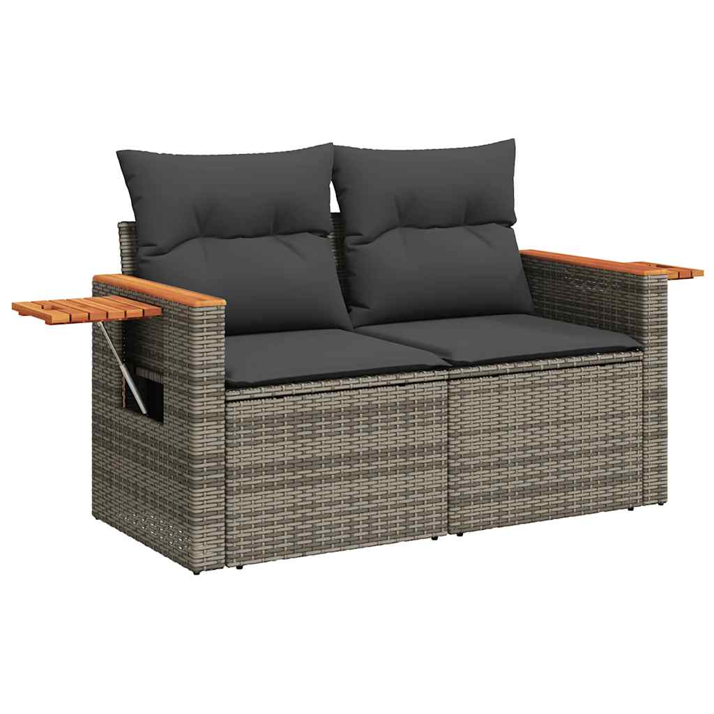7 Pcs conjunto sofás jardim almofadões vime PE/acácia cinzento