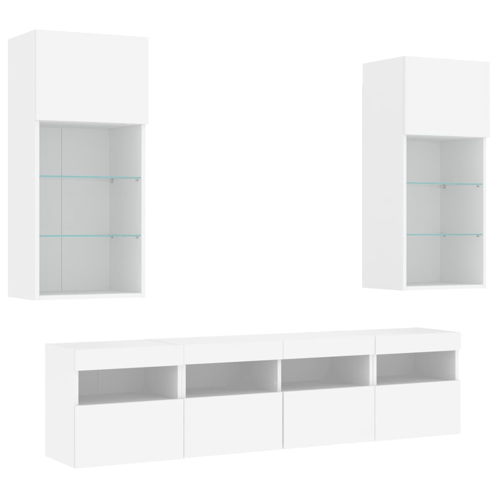 5Pcs móveis de parede p/ TV c/ leds derivados de madeira branco