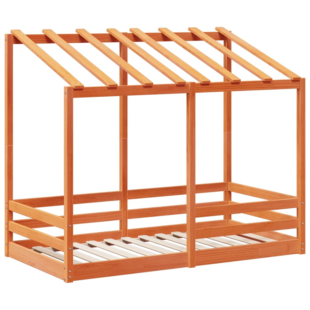 Cama infantil c/ telhado 80x160 cm pinho maciço castanho-mel