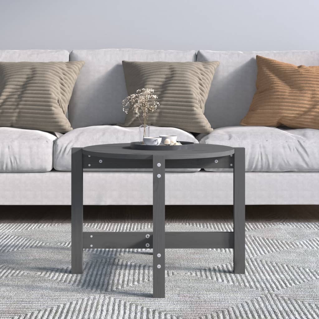 Mesa de centro ø 62,5x45 cm madeira de pinho maciça cinzento