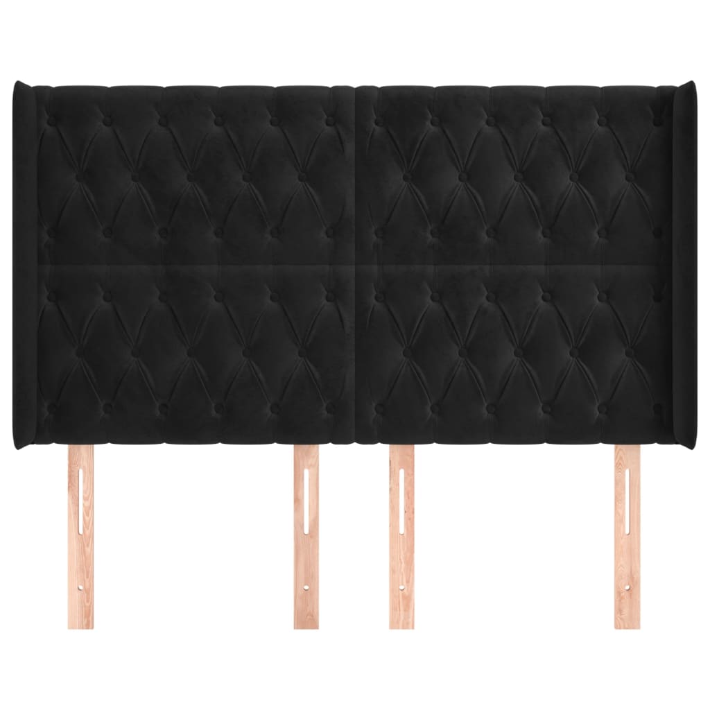 Cabeceira de cama c/ abas veludo 163x16x118/128 cm preto
