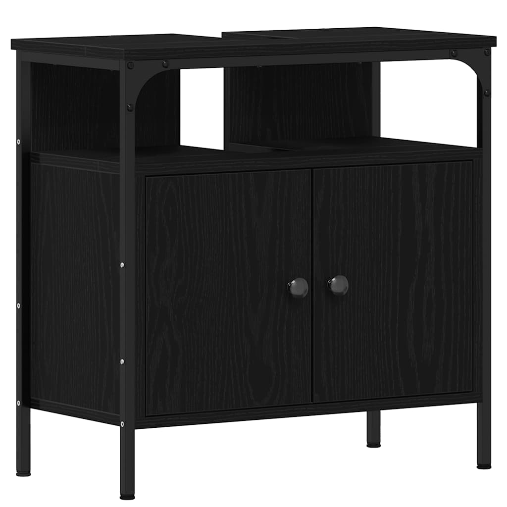 Gabinete para pia de banheiro em carvalho preto, 60x30x60 cm, madeira engenheirada