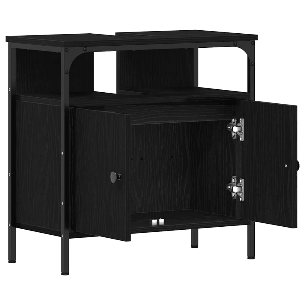 Gabinete para pia de banheiro em carvalho preto, 60x30x60 cm, madeira engenheirada