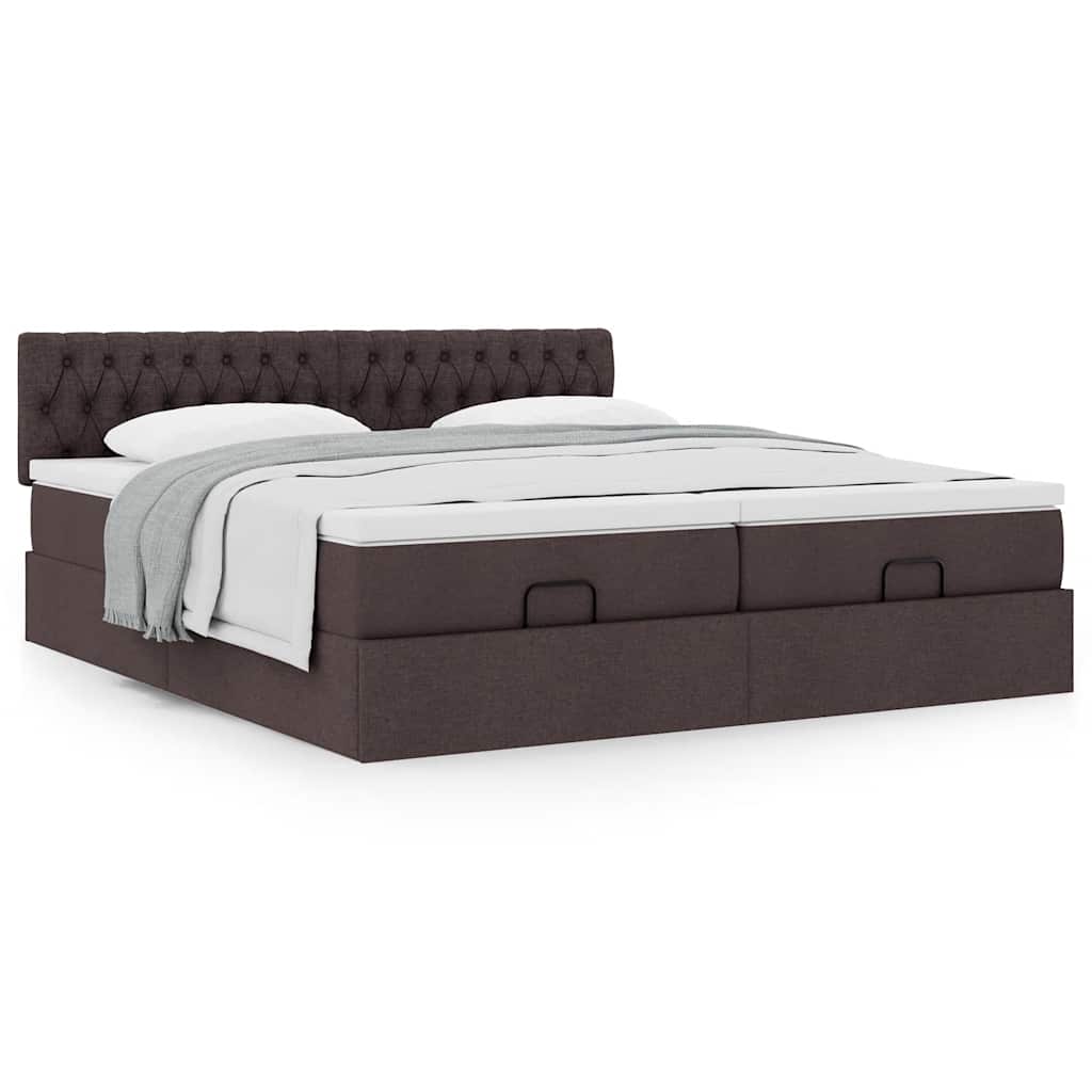 Estrutura de cama otomana com colchões tecido castanho escuro