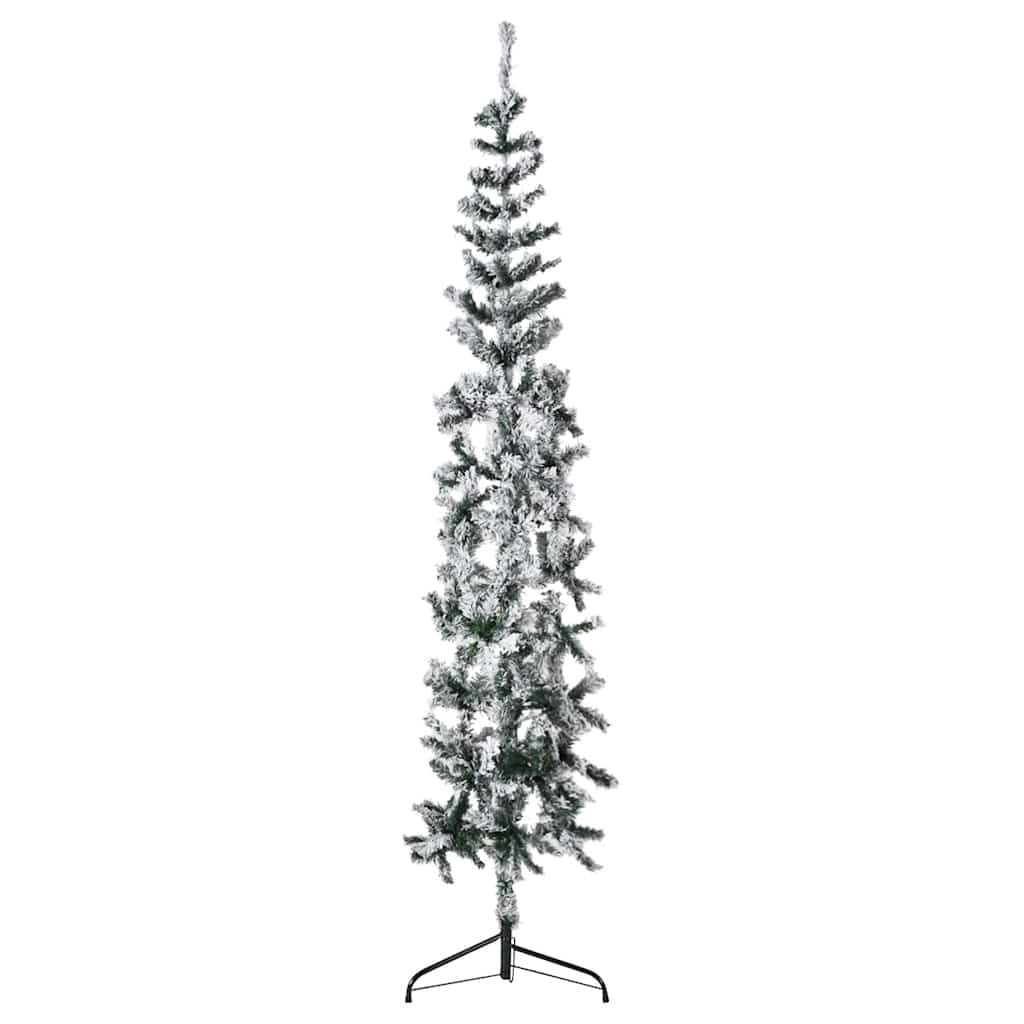 Meia árvore de natal fina com flocos de neve 180 cm