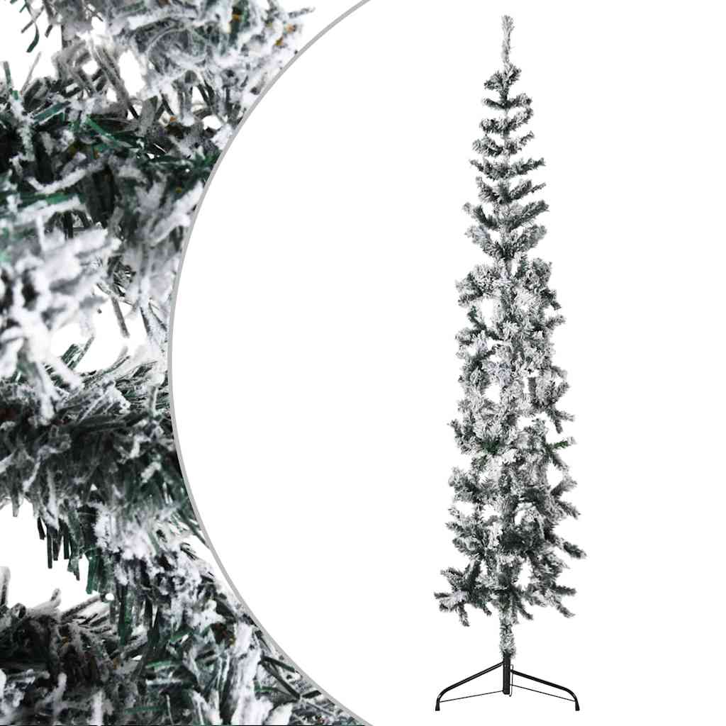 Meia árvore de natal fina com flocos de neve 180 cm