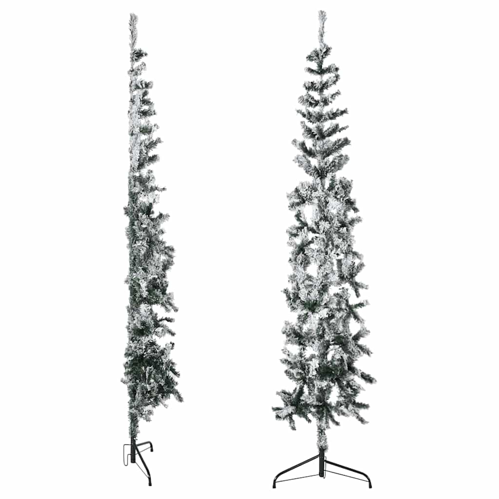 Meia árvore de natal fina com flocos de neve 180 cm