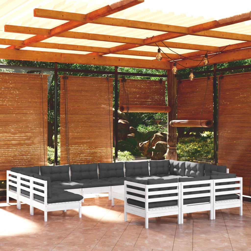 14 Pcs conjunto lounge de jardim c/ almofadões pinho branco