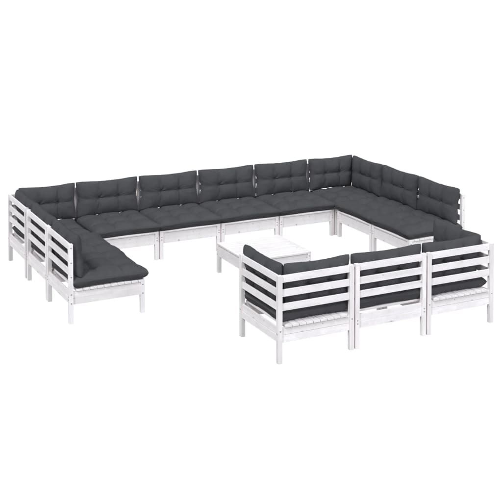 14 Pcs conjunto lounge de jardim c/ almofadões pinho branco