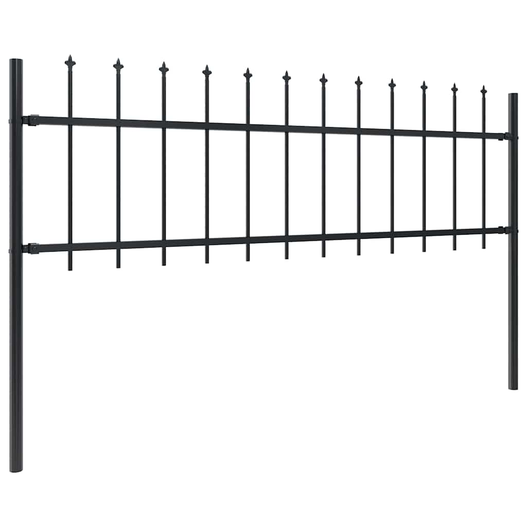 Cerca de jardim com topo em forma de lança em aço 1005x60 cm, preta