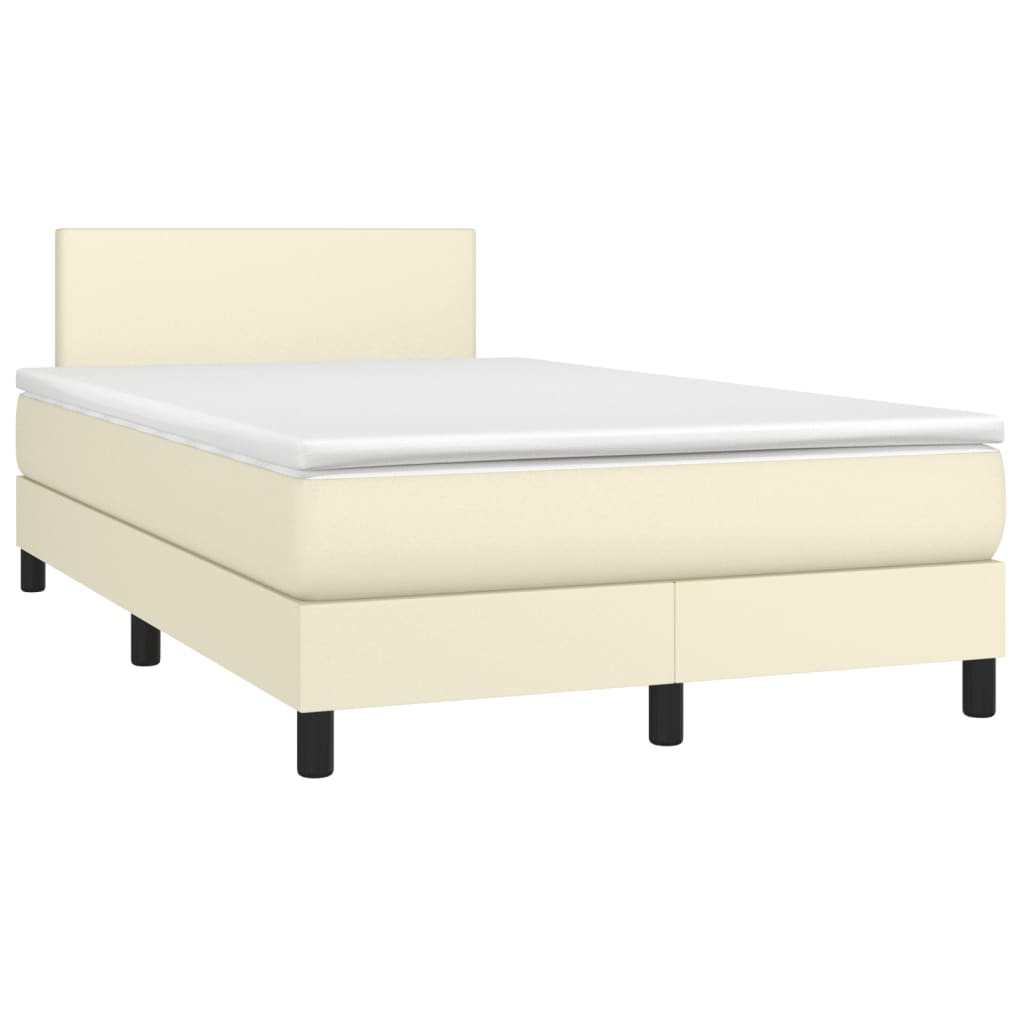 Cama box spring c/ colchão/LED 120x200cm couro artificial creme