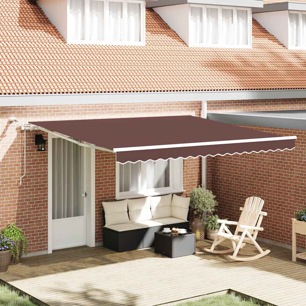 Toldo retrátil automático com luz LED 400x300 cm castanho